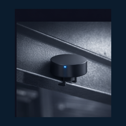 Concept render of compact BLE anchor (rounded flat cylinder)